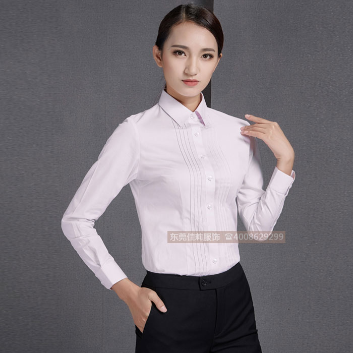 辦公人員男女商務長袖襯衫-效果圖1